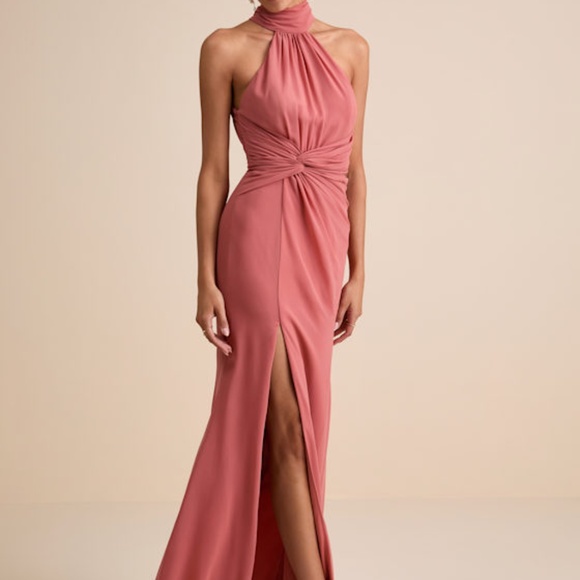 Lulus Lavinia Rusty Rose Mock Neck Backless Maxi Dress Pink - Size L - Picture 1 of 1